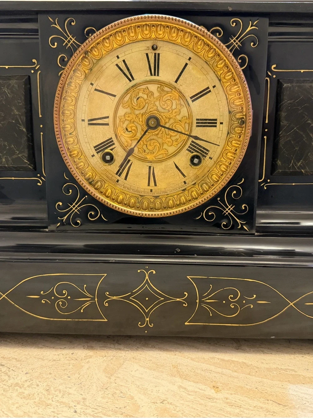 Antique Ansonia Iron 8 Day Mantle Clock *SUPER NICE* With Larger Lion's Heads